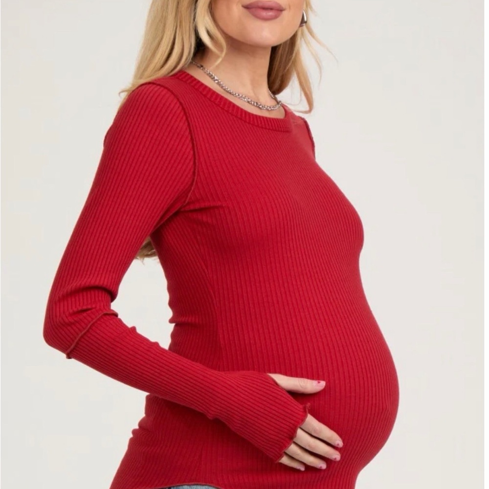 Women's Red Long Sleeve Maternity Top